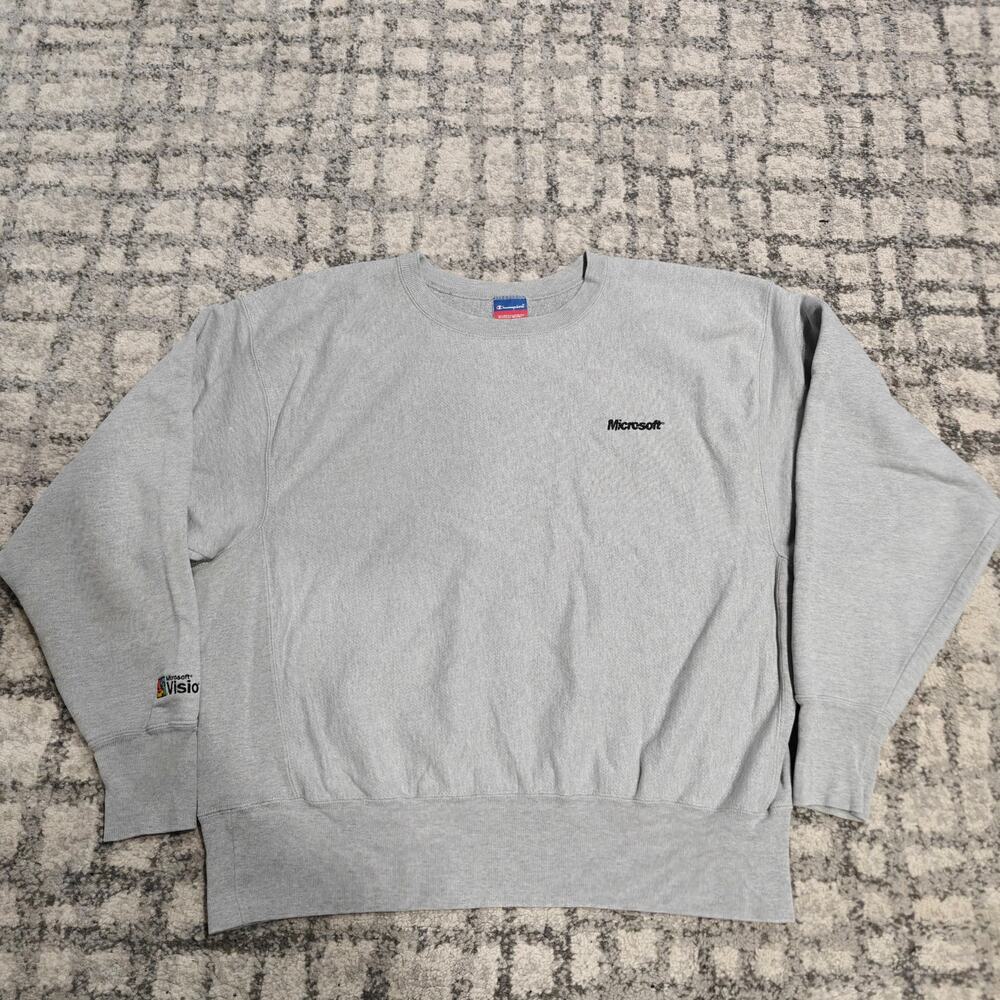 Vintage Y2K Champion Reverse Weave Microsoft Visio Promo Sweatshirt Grey XL